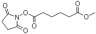 structure of CAS# 118380-06-6, Hexanedioic acid 1-(2,5-dioxo-1-pyrrolidinyl) 6-methyl ester;6-[(2,5-Dioxo-1-pyrrolidinyl)oxy]-6-oxohexanoic acid methyl ester; MSA