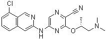 结构式 CAS# 1184843-57-9, 5-[(8-氯-3-异喹啉基)氨基]-3-[(1R)-2-(二甲基氨基)-1-甲基乙氧基]-2-吡嗪甲腈