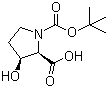结构式 CAS# 118492-87-8, (2R-cis)-3-羟基-1,2-吡咯烷二羧酸 1-叔丁酯