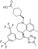 结构式 CAS# 1186486-62-3, Evacetrapib; 反式-4-[[(5S)-5-[[[3,5-双(三氟甲基)苯基]甲基](2-甲基-2H-四氮唑-5-基)氨基]-2,3,4,5-四氢-7,9-二甲基-1H-1-苯并氮杂卓-1-基]甲基]环己烷羧酸