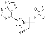 structure of CAS# 1187594-09-7, Baricitinib;INCB 028050; LY 3009104; 1-(Ethylsulfonyl)-3-[4-(7H-pyrrolo[2,3-d]pyrimidin-4-yl)-1H-pyrazol-1-yl]-3-azetidineacetonitrile