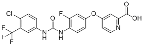 结构式 CAS# 1187945-05-6, 4-(4-(3-(4-氯-3-(三氟甲基)苯基)脲基)-3-氟苯氧基)皮考林酸