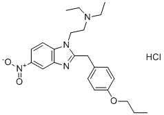 structure of CAS# 119276-01-6, Protonitazene hydrochloride;N,N-diethyl-5-nitro-2-[(4-propoxyphenyl)methyl]-1H-benzimidazole-1-ethanamine, monohydrochloride