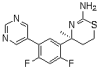 structure of CAS# 1194044-20-6, LY 2811376;(4S)-4-[2,4-Difluoro-5-(5-pyrimidinyl)phenyl]-5,6-dihydro-4-methyl-4H-1,3-thiazin-2-amine