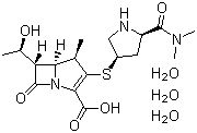 structure of CAS# 119478-56-7, Meropenem trihydrate;(4R,5S,6S)-3-[[(3S,5S)-5-(Dimethylcarbamoyl)pyrrolidin-3-yl]thio]-6-[(1R)-1-hydroxyethyl]-4-methyl-7-oxo-1-azabicyclo[3.2.0]hept-2-ene-2-carboxylic acid trihydrate