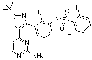 structure of CAS# 1195765-45-7, Dabrafenib;N-[3-[5-(2-Amino-4-pyrimidinyl)-2-(tert-butyl)-4-thiazolyl]-2-fluorophenyl]-2,6-difluorobenzenesulfonamide