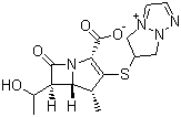 结构式 CAS# 120410-24-4, 比阿培南; 6-[[(4R,5S,6S)-2-羧基-6-((1R)-1-羟乙基)-4-甲基-7-氧代-1-氮杂双环[3.2.0]庚-2-烯-3-基]硫]-6,7-双氢-5H-哌唑酮[1,2-a][1,2,4]三氮杂-4-内盐