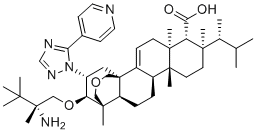 structure of CAS# 1207753-03-4, Ibrexafungerp;(1R,5S,6R,7R,10R,11R,14R,15S,20R,21R)-21-[(2R)-2-amino-2,3,3-trimethylbutoxy]-5,7,10,15-tetramethyl-7-[(2R)-3-methylbutan-2-yl]-20-(5-pyridin-4-yl-1,2,4-triazol-1-yl)-17-oxapentacyclo[13.3.3.01,14.02,11.05,10]henicos-2-ene-6-carboxylic acid