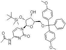 structure of CAS# 121058-85-3, N-Acetyl-5'-O-[bis(4-methoxyphenyl)phenylmethyl]-2'-O-[(1,1-dimethylethyl)dimethylsilyl]cytidine;N-[1-[(2R,3R,4R,5R)-5-[[bis(4-methoxyphenyl)-phenylmethoxy]methyl]-3-[tert-butyl(dimethyl)silyl]oxy-4-hydroxyoxolan-2-yl]-2-oxopyrimidin-4-yl]acetamide