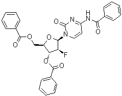 structure of CAS# 121353-90-0, N-[1-[3,5-Di-O-benzoyl-2-deoxy-2-fluoro-beta-D-arabinofuranosyl]-1,2-dihydro-2-oxo-4-pyrimidinyl]benzamide