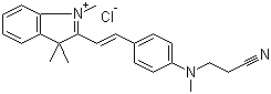 structure of CAS# 12217-48-0, Basic Red 14;2-[2-[4-[(2-Cyanoethyl)methylamino]phenyl]vinyl]-1,3,3-trimethyl-3H-indolium chloride; Cationic Brilliant Red 5GN