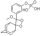 structure of CAS# 122341-56-4, AMPPD;3-(2'-Spiroadamantane)-4-methoxy-4-(3''-phosphoryloxy)phenyl-1,2-dioxetane; 3-(4-Methoxyspiro(1,2-dioxetane-3,2'-tricyclo(3.3.1.1(3,7))decan)-4-yl)phenyl phosphate; 4-Methoxy-4-(3-phosphatephenyl)spiro(1,2-dioxetane)-3,2'-adamantane