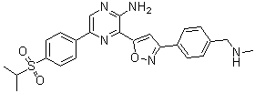 structure of CAS# 1232416-25-9, 3-[3-[4-[(Methylamino)methyl]phenyl]-5-isoxazolyl]-5-[4-[(1-methylethyl)sulfonyl]phenyl]-2-pyrazinamine;VE 822