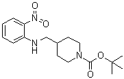 structure of CAS# 1233953-16-6, 4-[[(2-Nitrophenyl)amino]methyl]-1-piperidinecarboxylic acid 1,1-dimethylethyl ester