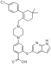 结构式 CAS# 1235865-77-6, 2-[(1H-吡咯并[2,3-b]吡啶-5-基)氧基]-4-[4-[[2-(4-氯苯基)-4,4-二甲基环己-1-烯基]甲基]哌嗪-1-基]苯甲酸