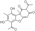 structure of CAS# 125-46-2, Usnic acid;2,6-Diacetyl-7,9-dihydroxy-8,9b-dimethyl-9bH-dibenzofuran-1,3-dione