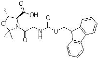 structure of CAS# 1262308-49-5, (4S,5R)-3-[2-[[(9H-Fluoren-9-ylmethoxy)carbonyl]amino]acetyl]-2,2,5-trimethyl-4-oxazolidinecarboxylic acid