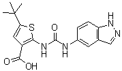 structure of CAS# 1265789-88-5, 5-(1,1-Dimethylethyl)-2-[[(1H-indazol-5-ylamino)carbonyl]amino]-3-thiophenecarboxylic acid