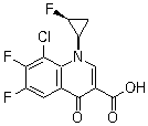 结构式 CAS# 127199-27-3, 8-氯-6,7-二氟-1-[(1R,2S)-2-氟环丙基]-1,4-二氢-4-氧代-3-喹啉羧酸