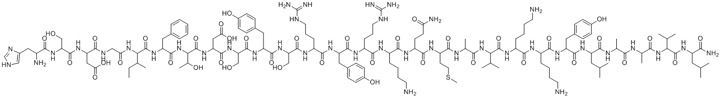 structure of CAS# 127317-03-7, PACAP 1-27;PACAP (1-27), human, ovine, rat;4-[[2-[[1-[[1-[[1-[[1-[[1-[[1-[[1-[[1-[[1-[[1-[[6-amino-1-[[5-amino-1-[[1-[[1-[[1-[[6-amino-1-[[6-amino-1-[[1-[[1-[[1-[[1-[[1-[(1-amino-4-methyl-1-oxopentan-2-yl)amino]-3-methyl-1-oxobutan-2-yl]amino]-1-oxopropan-2-yl]amino]-1-oxopropan-2-yl]amino]-4-methyl-1-oxopentan-2-yl]amino]-3-(4-hydroxyphenyl)-1-oxopropan-2-yl]amino]-1-oxohexan-2-yl]amino]-1-oxohexan-2-yl]amino]-3-methyl-1-oxobutan-2-yl]amino]-1-oxopropan-2-yl]amino]-4-methylsulfanyl-1-oxobutan-2-yl]amino]-1,5-dioxopentan-2-yl]amino]-1-oxohexan-2-yl]amino]-5-carbamimidamido-1-oxopentan-2-yl]amino]-3-(4-hydroxyphenyl)-1-oxopropan-2-yl]amino]-5-carbamimidamido-1-oxopentan-2-yl]amino]-3-hydroxy-1-oxopropan-2-yl]amino]-3-(4-hydroxyphenyl)-1-oxopropan-2-yl]amino]-3-hydroxy-1-oxopropan-2-yl]amino]-3-carboxy-1-oxopropan-2-yl]amino]-3-hydroxy-1-oxobutan-2-yl]amino]-1-oxo-3-phenylpropan-2-yl]amino]-3-methyl-1-oxopentan-2-yl]amino]-2-oxoethyl]amino]-3-[[2-[[2-amino-3-(1H-imidazol-4-yl)propanoyl]amino]-3-hydroxypropanoyl]amino]-4-oxobutanoic acid