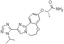结构式 CAS# 1282514-88-8, (2S)-2-[[5,6-二氢-2-[1-(1-甲基乙基)-1H-1,2,4-三唑-5-基]咪唑并[1,2-d][1,4]苯并氧氮杂卓-9-基]氧基]丙酰胺