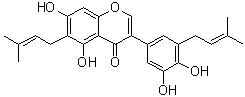 structure of CAS# 129280-34-8, Isoangustone A;3-[3,4-Dihydroxy-5-(3-methyl-2-buten-1-yl)phenyl]-5,7-dihydroxy-6-(3-methyl-2-buten-1-yl)-4H-1-benzopyran-4-one
