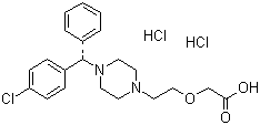 structure of CAS# 130018-87-0, Levocetirizine dihydrochloride;[2-[4-[(R)-(4-Chlorophenyl)phenylmethyl]-1-piperazinyl]ethoxy]-acetic acid dihydrochloride