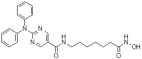 structure of CAS# 1316214-52-4, 2-(Diphenylamino)-N-[7-(hydroxyamino)-7-oxoheptyl]-5-pyrimidinecarboxamide;ACY 1215; ACY 63