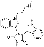 structure of CAS# 133052-90-1, Bisindolylmaleimide I;3-[1-[3-(Dimethylamino)propyl]-1H-indol-3-yl]-4-(1H-indol-3-yl)-1H-pyrrol-2,5-dione; BIM 1