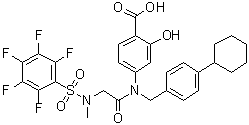 structure of CAS# 1334493-07-0, 4-[[(4-Cyclohexylphenyl)methyl][2-[methyl[(2,3,4,5,6-pentafluorophenyl)sulfonyl]amino]acetyl]amino]-2-hydroxybenzoic acid;BP 1-102