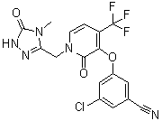 结构式 CAS# 1338225-97-0, 3-氯-5-[[1-[(4,5-二氢-4-甲基-5-氧代-1H-1,2,4-三唑-3-基)甲基]-1,2-二氢-2-氧代-4-(三氟甲基)-3-吡啶基]氧基]苯甲腈