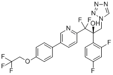 structure of CAS# 1340593-59-0, Oteseconazole;(2R)-2-(2,4-difluorophenyl)-1,1-difluoro-3-(tetrazol-1-yl)-1-[5-[4-(2,2,2-trifluoroethoxy)phenyl]pyridin-2-yl]propan-2-ol