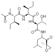structure of CAS# 134381-21-8, Epoxomicin;N-Acetyl-N-methyl-L-isoleucyl-L-isoleucyl-N-[(1S)-3-methyl-1-[[(2R)-2-methyl-2-oxiranyl]carbonyl]butyl]-L-threoninamide; BU 4061T