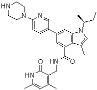 structure of CAS# 1346574-57-9, GSK 126;N-[(4,6-Dimethyl-2-oxo-1,2-dihydro-3-pyridinyl)methyl]-3-methyl-1-((1S)-1-methylpropyl)-6-[6-(1-piperazinyl)-3-pyridinyl]-1H-indole-4-carboxamide