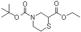 structure of CAS# 1346597-50-9, Ethyl N-tert-butoxycarbonyl-2-thiomorpholinecarboxylate;2,4-Thiomorpholinedicarboxylic acid 4-(1,1-dimethylethyl) 2-ethyl ester