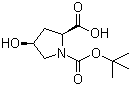 structure of CAS# 135042-12-5, (2R,4R)-N-Boc-4-hydroxypyrrolidine-2-carboxylic acid;(2R,4R)-1-tert-Butoxycarbonyl-4-hydroxypyrrolidine-2-carboxylic acid; (2R,4R)-4-Hydroxypyrrolidine-1,2-dicarboxylic acid 1-tert-butyl ester