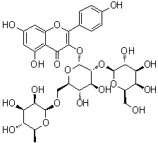 structure of CAS# 135095-52-2, Camelliaside A;3-[(O-6-Deoxy-alpha-L-mannopyranosyl-(1→6)-O-[beta-D-galactopyranosyl-(1→2)]-beta-D-glucopyranosyl)oxy]-5,7-dihydroxy-2-(4-hydroxyphenyl)-4H-1-benzopyran-4-one