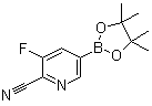 structure of CAS# 1356066-65-3, (6-Cyano-5-fluoropyridin-3-yl)boronic acid pinacol ester;3-Fluoro-5-(4,4,5,5-tetramethyl-1,3,2-dioxaborolan-2-yl)picolinonitrile