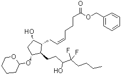 structure of CAS# 136790-77-7, Benzyl (Z)-7-[(1R,2R,3R,5S)-2-(4,4-difluoro-3-hydroxyoctyl)-5-hydroxy-3-[(tetrahydro-2H-pyran-2-yl)oxy]cyclopentyl]hept-5-enoate;(Z)-Benzyl 7-((1R,2R,3R,5S)-2-(4,4-difluoro-3-hydroxyoctyl)-5-hydroxy-3-((tetrahydro-2H-pyran-2-yl)oxy)cyclopentyl)hept-5-enoate