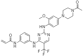 结构式 CAS# 1374640-70-6, N-[3-[[2-[[4-(4-乙酰基-1-哌嗪基)-2-甲氧基苯基]氨基]-5-(三氟甲基)-4-嘧啶基]氨基]苯基]-2-丙烯酰胺