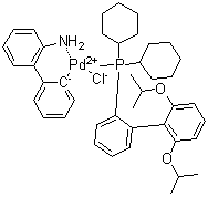 structure of CAS# 1375325-68-0, [2'-(Amino)[1,1'-biphenyl]-2-yl][[2',6'-bis(1-methylethoxy)[1,1'-biphenyl]-2-yl]dicyclohexylphosphine]chloropalladium;RuPhos Pd G2