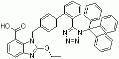 structure of CAS# 139481-72-4, Trityl candesartan;2-Ethoxy-1-[[(2'-(1-triphenylmethyl-1H-tetrazol-5-yl)biphenyl-4-yl)methyl]benzimidazole-7-carboxylic acid