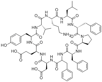 structure of CAS# 1404-88-2, cyclo[Asp-Glu-Tyr-Val-Orn-Leu-D-Phe-Pro-Phe-DL-Phe];cyclo[Asp-Glu-Tyr-Val-Orn-Leu-D-Phe-Pro-Phe-DL-Phe]; 3-[(3R,6S,9S,12S,15S,18S,21S,27S,30S)-9-(3-aminopropyl)-3,24,27-tribenzyl-21-(carboxymethyl)-15-[(4-hydroxyphenyl)methyl]-6-(2-methylpropyl)-2,5,8,11,14,17,20,23,26,29-decaoxo-12-propan-2-yl-1,4,7,10,13,16,19,22,25,28-decazabicyclo[28.3.0]tritriacontan-18-yl]propanoic acid