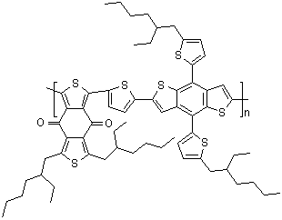 结构式 CAS# 1415929-80-4, 聚[[4,8-二[5-(2-乙基己基)-2-噻吩基]苯并[1,2-b:4,5-b']二噻吩-2,6-二基]-2,5-噻吩二基[5,7-二(2-乙基己基)-4,8-二氧代-4H,8H-苯并[1,2-c:4,5-c']二噻吩-1,3-二基]]
