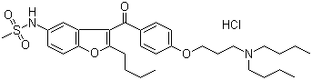 结构式 CAS# 141625-93-6, 盐酸决奈达隆; N-[2-丁基-3-[4-[3-(二丁基氨基)丙氧基]苯甲酰基]-5-苯并呋喃基]甲磺酰胺盐酸盐