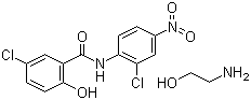 structure of CAS# 1420-04-8, Niclosamide ethanolamine salt;2',5-Dichloro-4'-nitrosalicylanilide 2-aminoethanol salt; 5-Chloro-N-(2-chloro-4-nitrophenyl)-2-hydroxybenzamide 2-aminoethanol salt