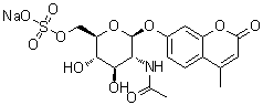 结构式 CAS# 142439-99-4, 7-[[2-(乙酰氨基)-2-脱氧-6-O-磺基-beta-D-吡喃葡萄糖基]氧基]-4-甲基-2H-1-苯并吡喃-2-酮单钠盐