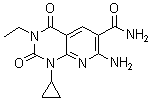 structure of CAS# 142557-61-7, 7-Amino-1-cyclopropyl-3-ethyl-1,2,3,4-tetrahydro-2,4-dioxo-pyrido[2,3-d]pyrimidine-6-carboxamide