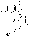 structure of CAS# 1426138-42-2, (5Z)-5-(5-Chloro-1,2-dihydro-2-oxo-3H-indol-3-ylidene)-4-oxo-2-thioxo-3-thiazolidinepropanoic acid