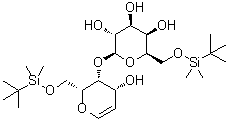 structure of CAS# 142800-37-1, 1,5-Anhydro-2-deoxy-6-O-[(1,1-dimethylethyl)dimethylsilyl]-4-O-[6-O-[(1,1-dimethylethyl)dimethylsilyl]-beta-D-galactopyranosyl]-D-arabino-hex-1-enitol